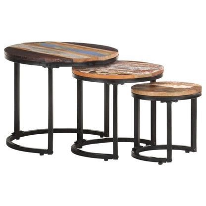 vidaXL Side Table 3-Piece Set Industrial Style Coffee Table Set Living Room Table Tea Table Table Recycled Solid Wood.