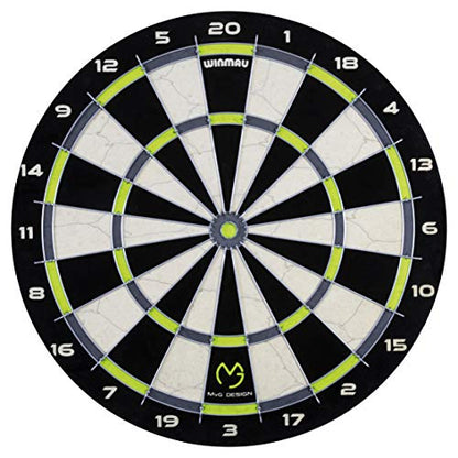 WINMAU MvG Mighty Mike Dart Cabinet Set includes bristle dartboard, 2 sets of darts, and accessories, L, Black.