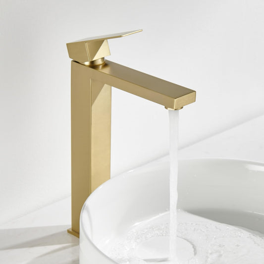 DETBOM Bathroom Faucet Gold, High Basin Faucet made of stainless steel, High spout height 250 mm, with low-noise ceramic valve core, Mixer Tap for Hot and Cold Water Adjustable