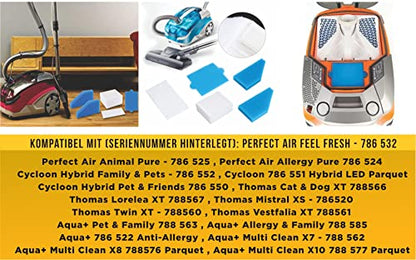 2x FILTER-SET complete (10 pieces) for Pet & Family, Allergy & Family, Multi Clean X8 Parquet, Multi Clean X10 Parq, X7, Thomas Aqua+ vacuum cleaners as an alternative to Thomas Filterset 99 (part no. 787241)