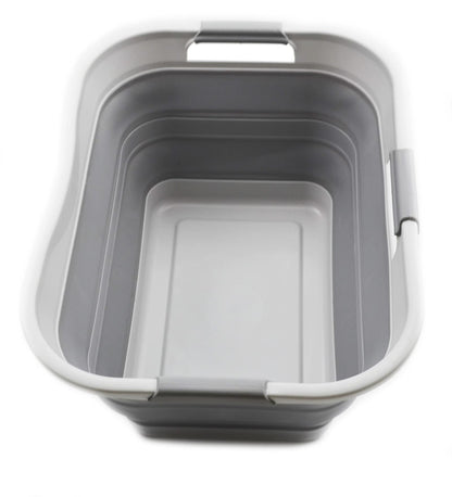 SAMMART 30L Plastic Folding Laundry Basket - Foldable Pop-Up Storage Container/Organizer - Portable Wash Tub - Space-saving Basket (1, Gray)