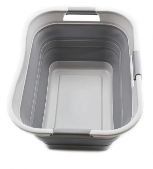 SAMMART 30L Plastic Folding Laundry Basket - Foldable Pop-Up Storage Container/Organizer - Portable Wash Tub - Space-saving Basket (1, Gray)