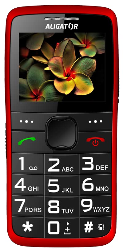 ALLIGATOR senior big button phone AZA675RD with 2.2" color display, SOS button, and location feature, red color.