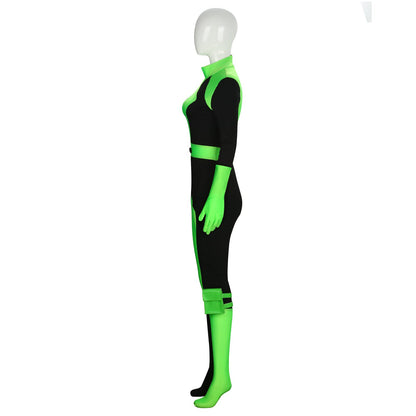 Funhoo Women's Shego Cosplay Costume Bodysuit Jumpsuit with Gloves Leg Bag Green and Black Women's Outfit for Halloween Party Carnival, S