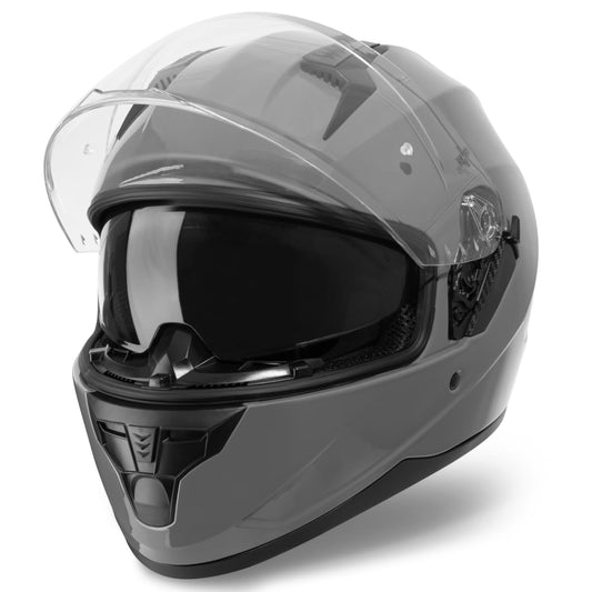 VINZ Kennet Full-Face Helmet with Sun Visor | Motorcycle Helmet Full-Face Moped Helmet ECE 22.05 | Full-Face Helmets for Men & Women | Available in Sizes XS-XXL - Nardo Grey
