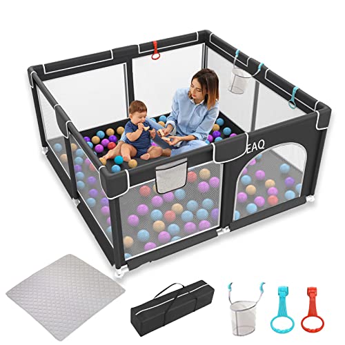 EAQ Baby Playpen with Mat Playard Safety Play Area with super soft, breathable mesh, children's fence for infants toddlers