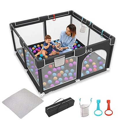 EAQ Baby Playpen with Mat Playard Safety Play Area with super soft, breathable mesh, children's fence for infants toddlers