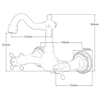 360° Rotatable Wall Mount Kitchen Faucet Brass Antique Wall Mounted Double Handle Sink Faucet Basin Faucet Water Tap Wall Bathroom Faucet Retro Basin Mixer for Kitchen (Black)