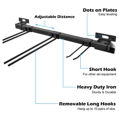 ANTOPY Ski Storage Rack Snowboard Stand Wall Mount Heavy Duty Metal Ski Wall Rack Holds up to 10 pairs, 200 pounds for Home and Garage Storage Organizer Hanger 3 Racks