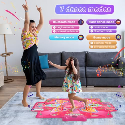 Aomdom Kids Dance Mat, with 7 game modes, 6 LED heart-shaped buttons, musical dance mat with adjustable volume, for children aged 3-9 years.