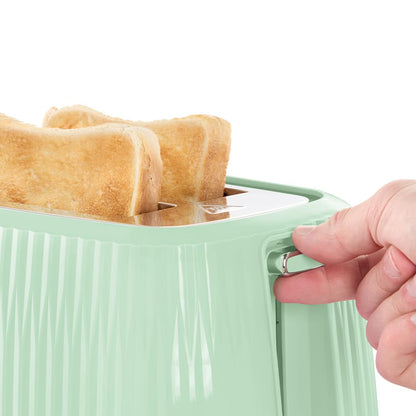 Russell Hobbs toaster [for 2 slices] Eden (6 browning levels, lift function, defrost, reheat, and cancel function, removable crumb tray, bun warmer, pistachio 27374-56)