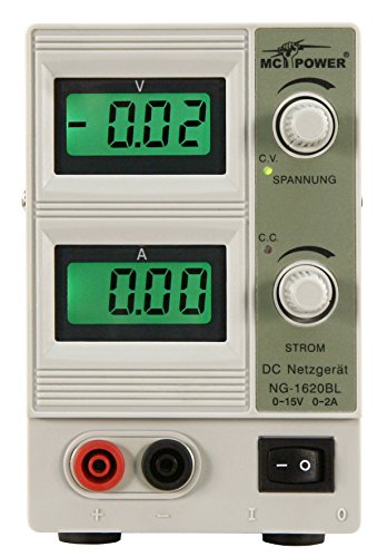 MC POWER - Laboratory power supply | NG-1620BL | adjustable 0-15 V, 2 A, 2x illuminated LCDs, 30 W