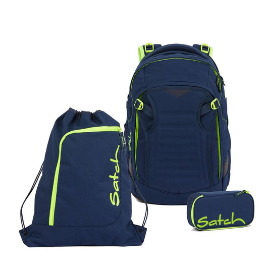 Satch Match school backpack set 3pcs incl. pencil case and gym bag (Toxic Yellow)