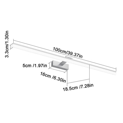 Klighten LED mirror light bathroom lamp 100CM, silver bathroom mirror lighting lamp 28W 1560LM bathroom lamp mirror lamp, 180° rotation, cold white 6000K, IP44 waterproof LED makeup light