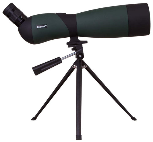 Levenhuk Blaze Base 70 Portable Spotting Scope with BK-7 glass optics, metal table tripod, and carrying case for observing wildlife, urban, and natural landscapes.
