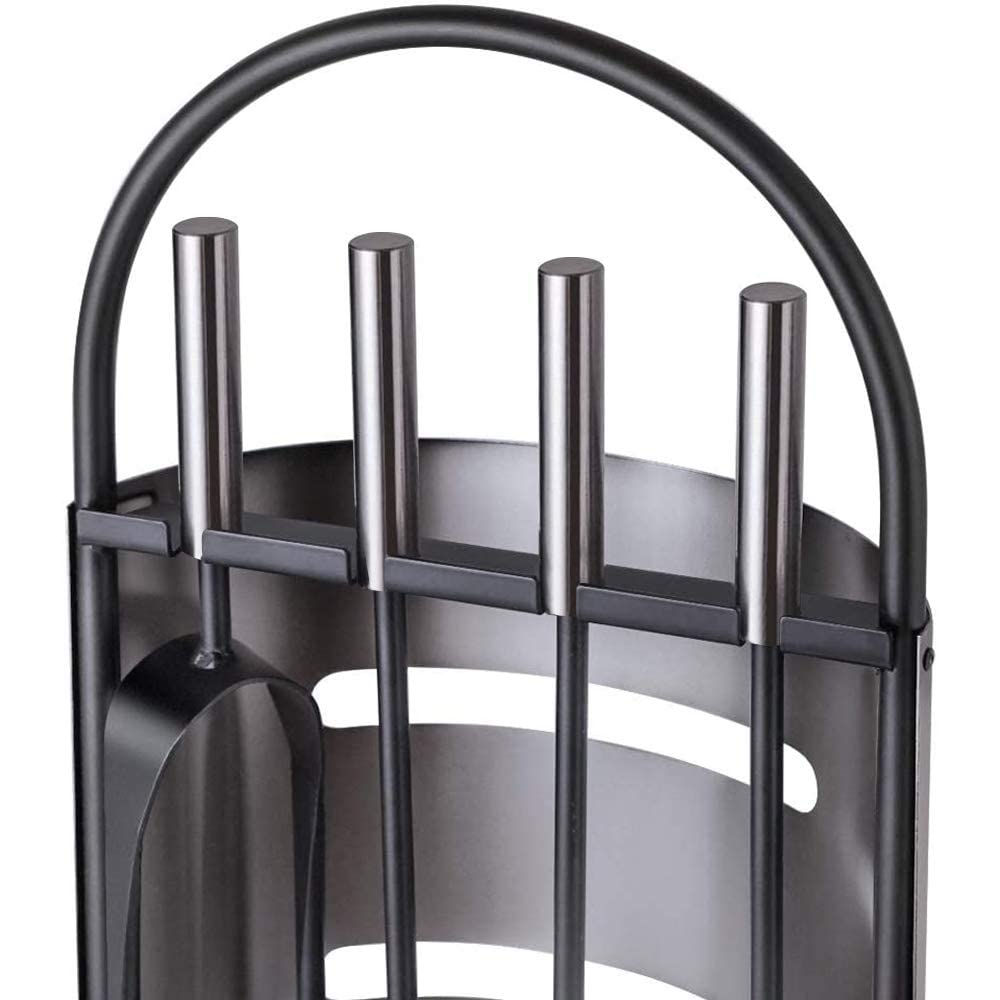 Amagabeli 21.3" (54cm) 4 Piece Fireplace Tool Set Heavy Duty Fireplace Tools Set Silver Wrought Iron Fireplace Companion Set Fireplace Iron Block Holder Fire Pit Lienbacher Fireplace Wood Stove Tools Fire Tongs