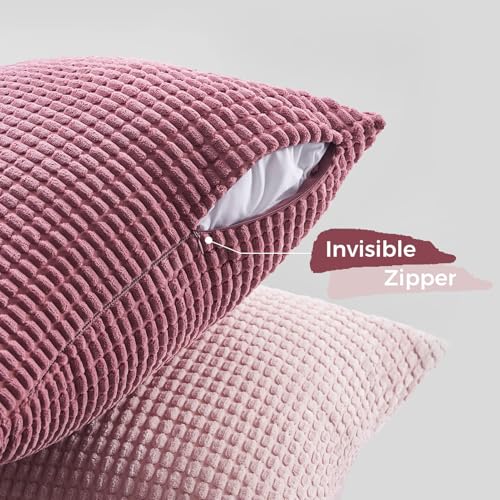 Topfinel 50x50 Pink Pillowcase 4 Pack Corduroy Gradients Throw Pillow Covers Cushion Cover Decorative Sofa Couch Pillow Case for Living Room Bedroom Balcony Kids Cozy