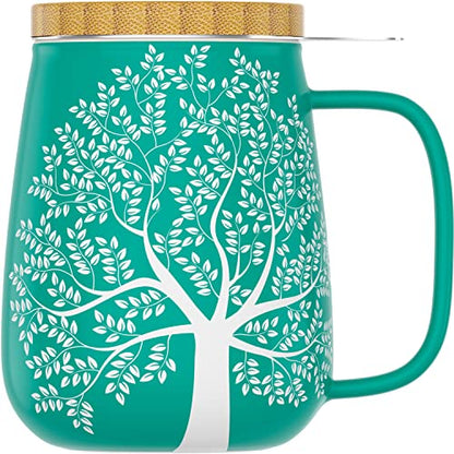 amapodo tea cup with lid and infuser - 600ml porcelain tea mug large - jumbo cup - XXL tea cup set turquoise - plastic-free