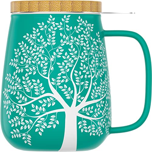 amapodo tea cup with lid and infuser - 600ml porcelain tea mug large - jumbo cup - XXL tea cup set turquoise - plastic-free