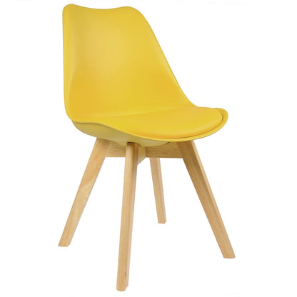 WOLTU Dining Chairs Set of 4, Scandinavian Kitchen Chairs, Retro Design, Seat Upholstered in Faux Leather, with Solid Wood Legs, up to 150 kg load capacity, Yellow