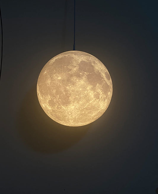 KRIPINC 3D Printing Ceiling Lamp Moon, Creative Pendant Light Moon, Moon Lamp Ceiling Light, Adjustable Height E27 Planet Lamp for Kids' Room Bedroom Living Room Restaurant Bar, Diameter 22cm