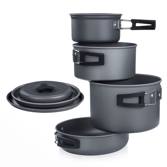 yourGEAR Ranger V - 7-piece camping cookware set for 4-5 people - Durable, non-stick aluminum - Pot and pan set in mesh bag for camping and outdoor use