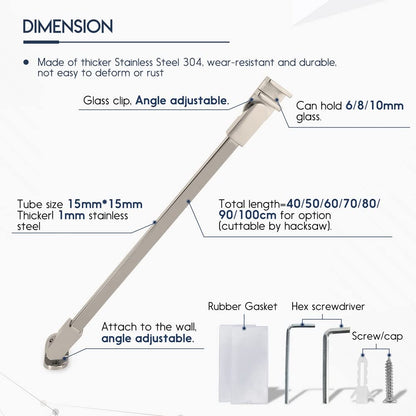 100cm stainless steel frameless shower door fixed side panel wall-to-glass support bar for 6mm 8mm 10mm thick glass by m-home