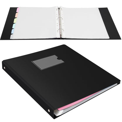 Uquelic presentation book, ring binder with 80 clear pockets A4 crystal clear (50 microns) and 6 macaron-colored PP dividers, folder organizer for documents, certificates, portfolio, black