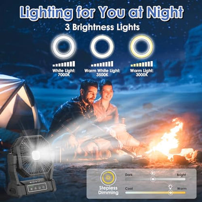 COZII 20000mAh Camping Fan Table Fan, USB Fan Battery, 4 Speeds Portable Fan with Light Hanging Hook & Remote Control for Camping Travel Picnic BBQ Fishing Office