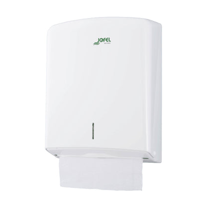 Jofel - Towel dispenser, facial towel, wall towel dispenser, up to 600 zig-zag towels, Hygienic, High-quality ABS housing, Azure AH33700, White.