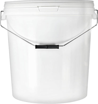 BenBow Bucket with Lid 20L White 5X 20 liters - food-safe, sturdy, airtight, leak-proof - plastic storage container with metal handle - empty
