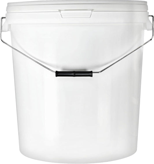 BenBow Bucket with Lid 20L White 5X 20 liters - food-safe, sturdy, airtight, leak-proof - plastic storage container with metal handle - empty