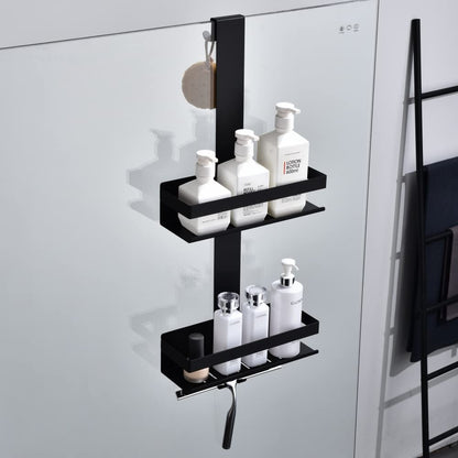 HomeHeng hanging shower caddy, 2-tier shower shelf in matte black, SUS304 stainless steel double shower basket with hooks for glass shower enclosure, H30MB-2DH