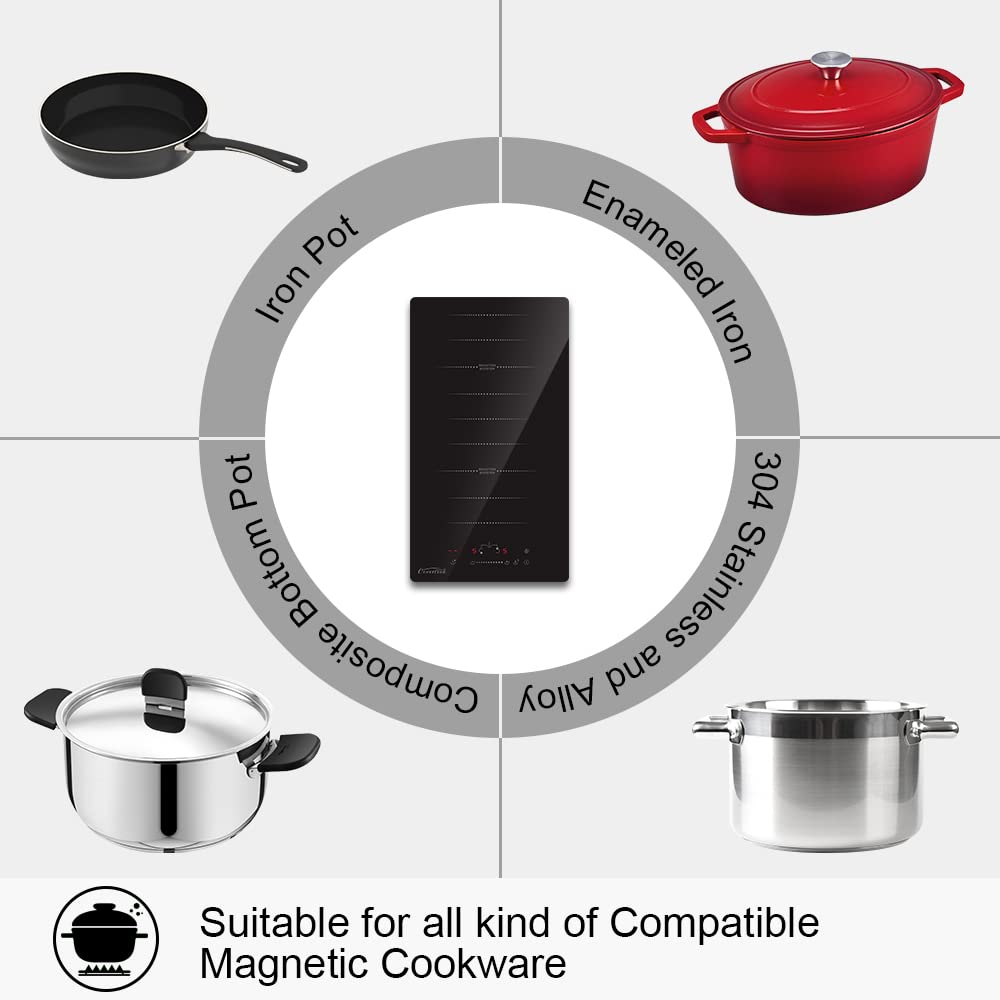 COVERCOOK 30cm induction hob with 2 cooking zones, built-in Domino induction hob with plug, flex zones, slidertouch control, power boost, 16A 2800W.