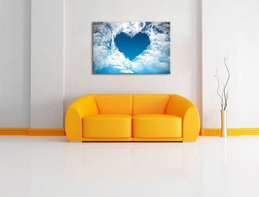 Pixxprint Romantic Heart in the Clouds, Size: 100x70cm, Canvas Print, Ready to Hang, Wall Art, Decoration, Fine Art Print, Not a Poster