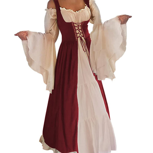 Aibaowedding Renaissance dress women medieval dress medieval costumes women (burgundy, L/XL)