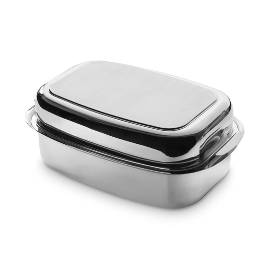 3 in 1 Stainless Steel Roaster 36 x 24 x 9.6 cm (7.2 L) Induction Oven Dish with Lid, including removable rack.