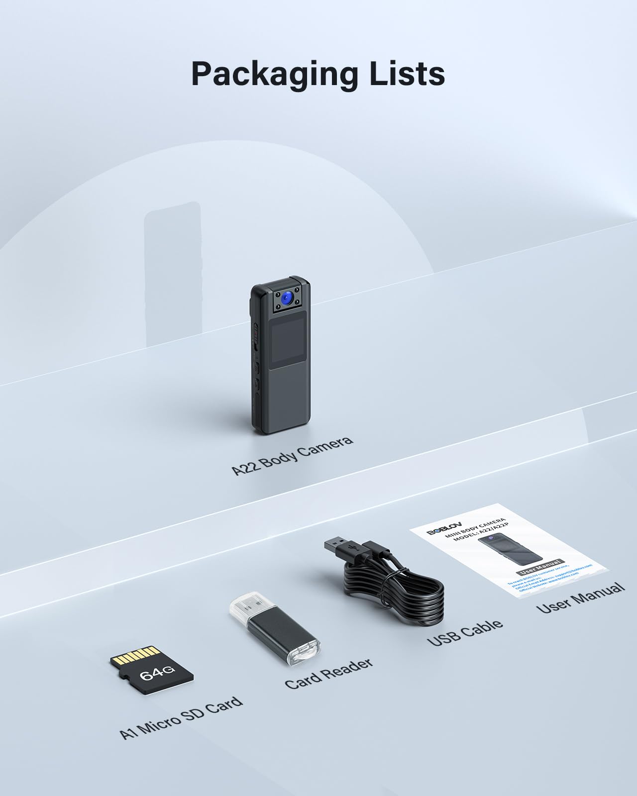 BOBLOV A22 64GB Mini Body Camera, 1080P HD BodyCam with OLED screen for playback, 180° rotatable lens, pocket body camera with audio, supports 4 hours of recording.