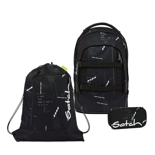Satch Pack school backpack set 3 pieces with pencil case and gym bag (Ninja Matrix)