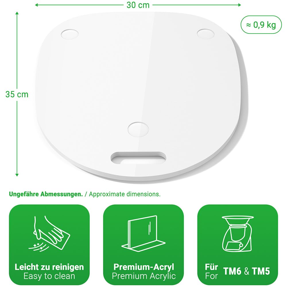 Triumphant sliding board for Thermomix TM6 TM5 Slider effortless moving rolling board made of acrylic - White