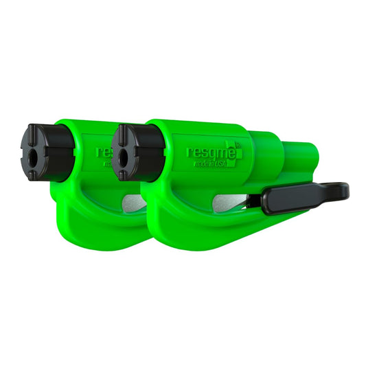 resqme Original Emergency Keychain Car Escape Tool, 2-in-1 Seatbelt Cutter and Window Breaker, Lime Green, 2 Pack - Compact Emergency Hammer.