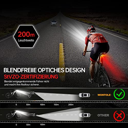 BOLEi LED Bike Light Set 100 LUX | StVZO Approved Bike Lamp | USB Rechargeable Bike Lighting | IPX5 Waterproof Bike Lights | Battery Reminder
