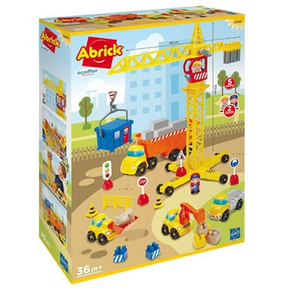 Ecoiffier Toy - 2999 - Construction + Crane - Abrick - Construction toy for kids - Ages 36 months and up - Origin France guaranteed