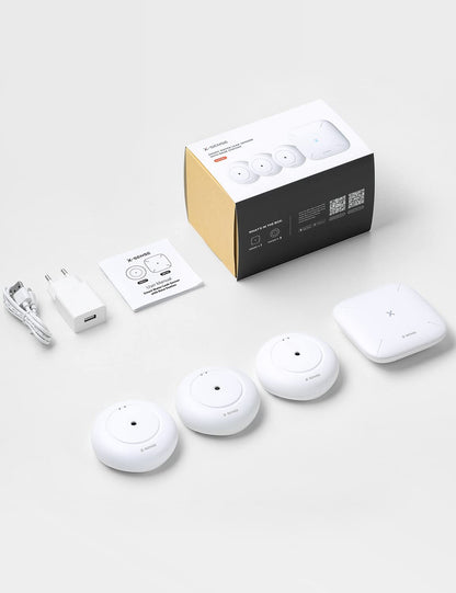 X-Sense Smart Water Detector with Battery, Wi-Fi Water Sensor, compact flood sensor with adjustable volume of up to 110 dB and 500m range, for kitchens, basements, and bathrooms.