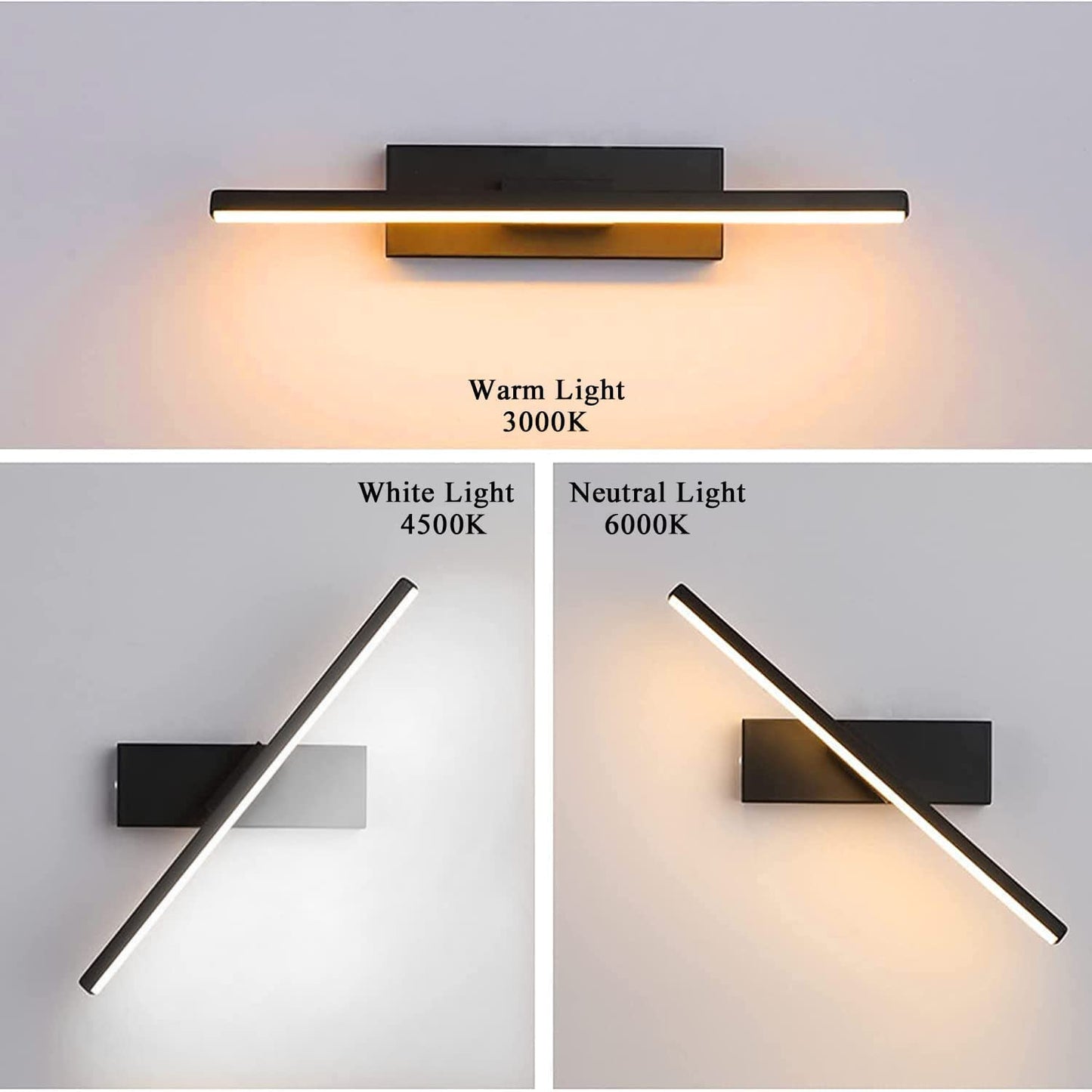 LYTLM Bedroom Wall Light with Plug and Cable, LED Mirror Light with Switch, Dimmable Bedside Lamp Indoor Reading Lamp Bathroom Wall Light Children's Room Wall Lighting 330° Rotatable 6W (Black)