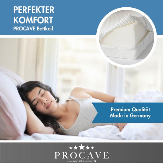 PROCAVE bed wedge with Silver Protect double cloth cover | Width: 140 cm x Depth: 45 cm x Height: 15/1 cm | Made in Germany | wedge-shaped foam pillow for beds and waterbeds
