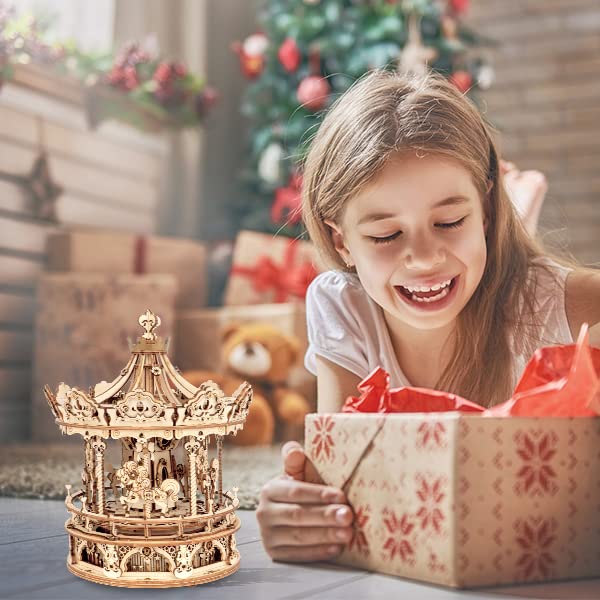 Robotime 3D Puzzle Wooden Carousel, laser-cut model kit for adults, DIY gift for Christmas & birthday gift.