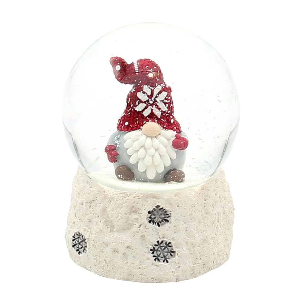 Dekohelden24 Snow Globe Christmas Elf with red hat on white base, L/W/H/Ø ball 6.5 x 6.5 x 8.8 cm Ø 6.5 cm