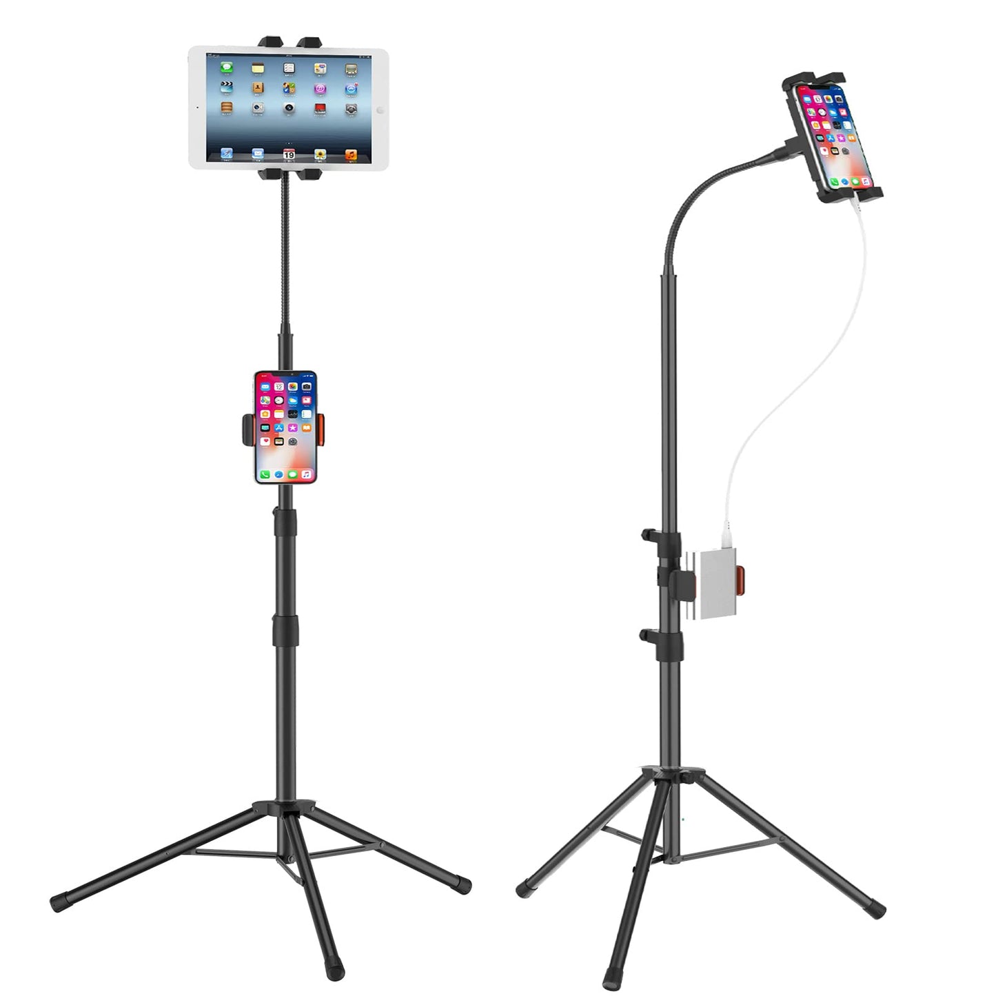 LIUGAST tripod stand, 63 inches - floor stand for tablet, with 360° rotation for iPhone Mini, Air, Pro and all 4.7-11.9 inch tablets.