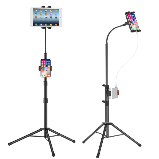 LIUGAST tripod stand, 63 inches - floor stand for tablet, with 360° rotation for iPhone Mini, Air, Pro and all 4.7-11.9 inch tablets.